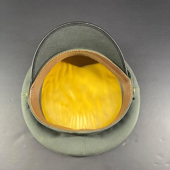 Vintage Military Style Green Cap With Black Brim & Gold Button Detail - Picture 3 of 8